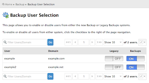 backup user selection